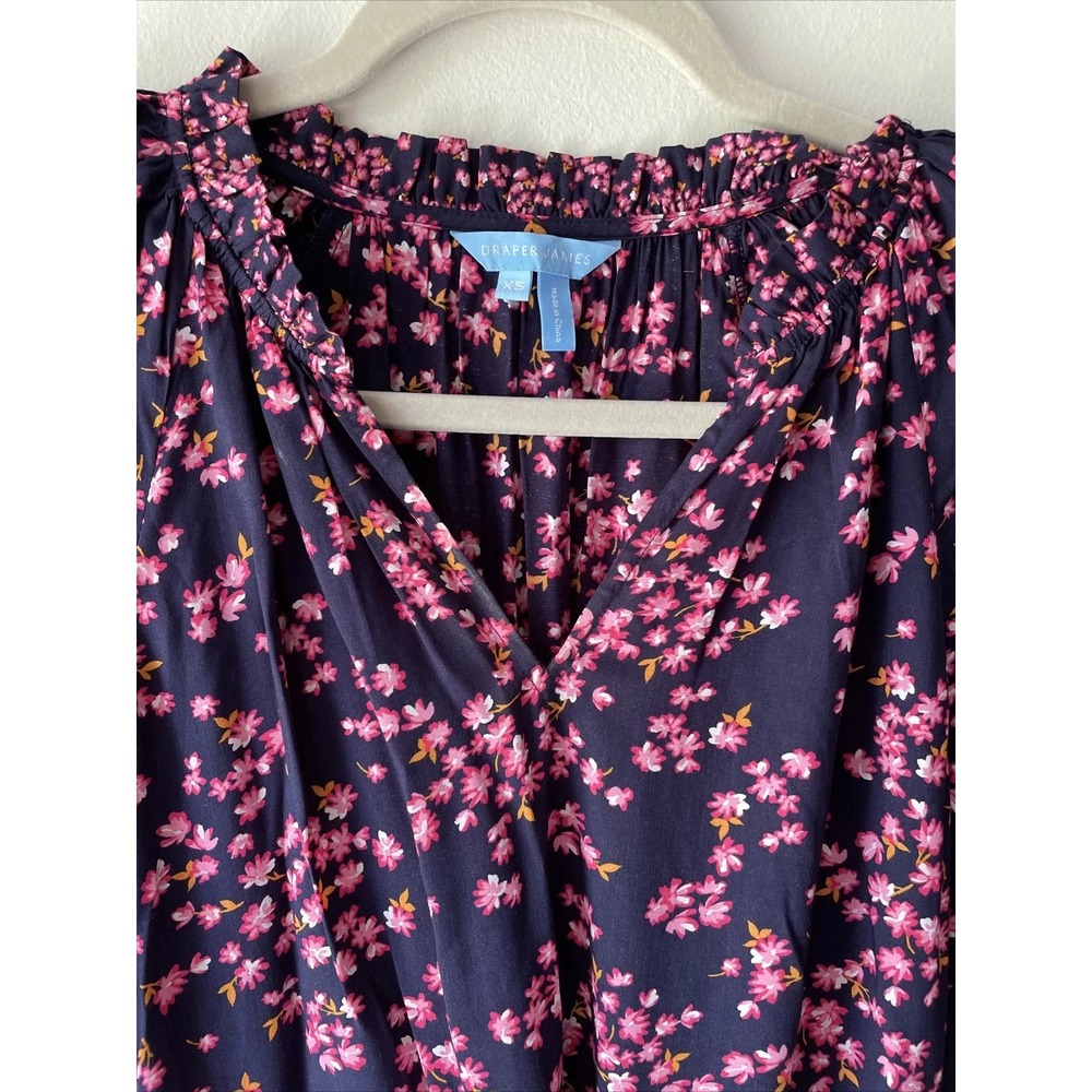 Draper James Dress Women XS Navy Pink Floral Tiered Midi Ruffle Cottagecore Darl - Picture 6 of 12
